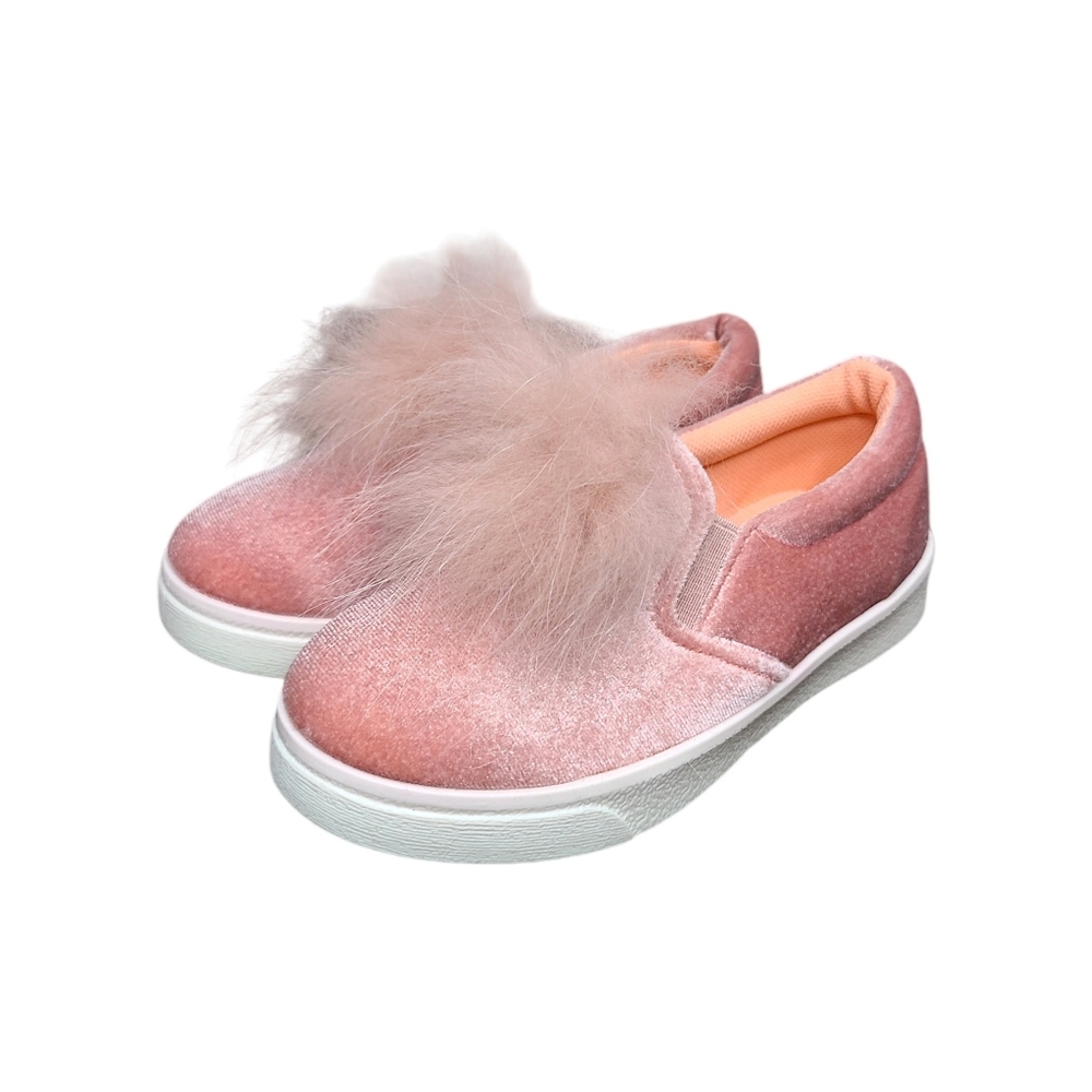 NWT H2K Pink Girl's Slip On Sneakers with Fur Pompom
